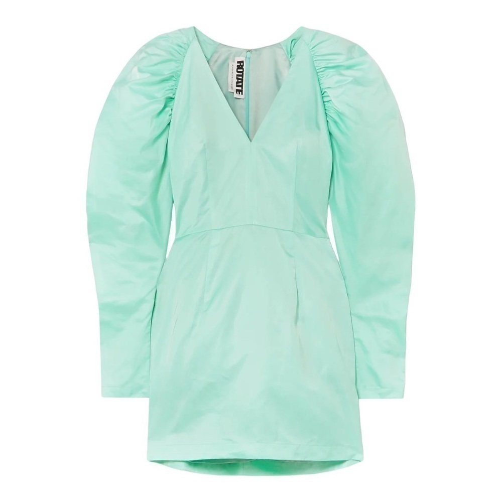 ROTATE Birger Christensen Gathered Matte Satin Long Sleeve Mini Dress EU 38